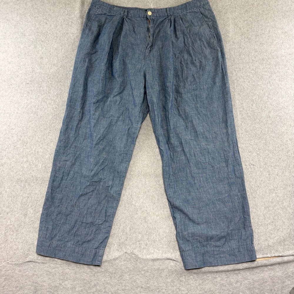 Lauren Ralph Lauren Pleated Pants Womens 20W Blue Chambray Cotton Straight Leg